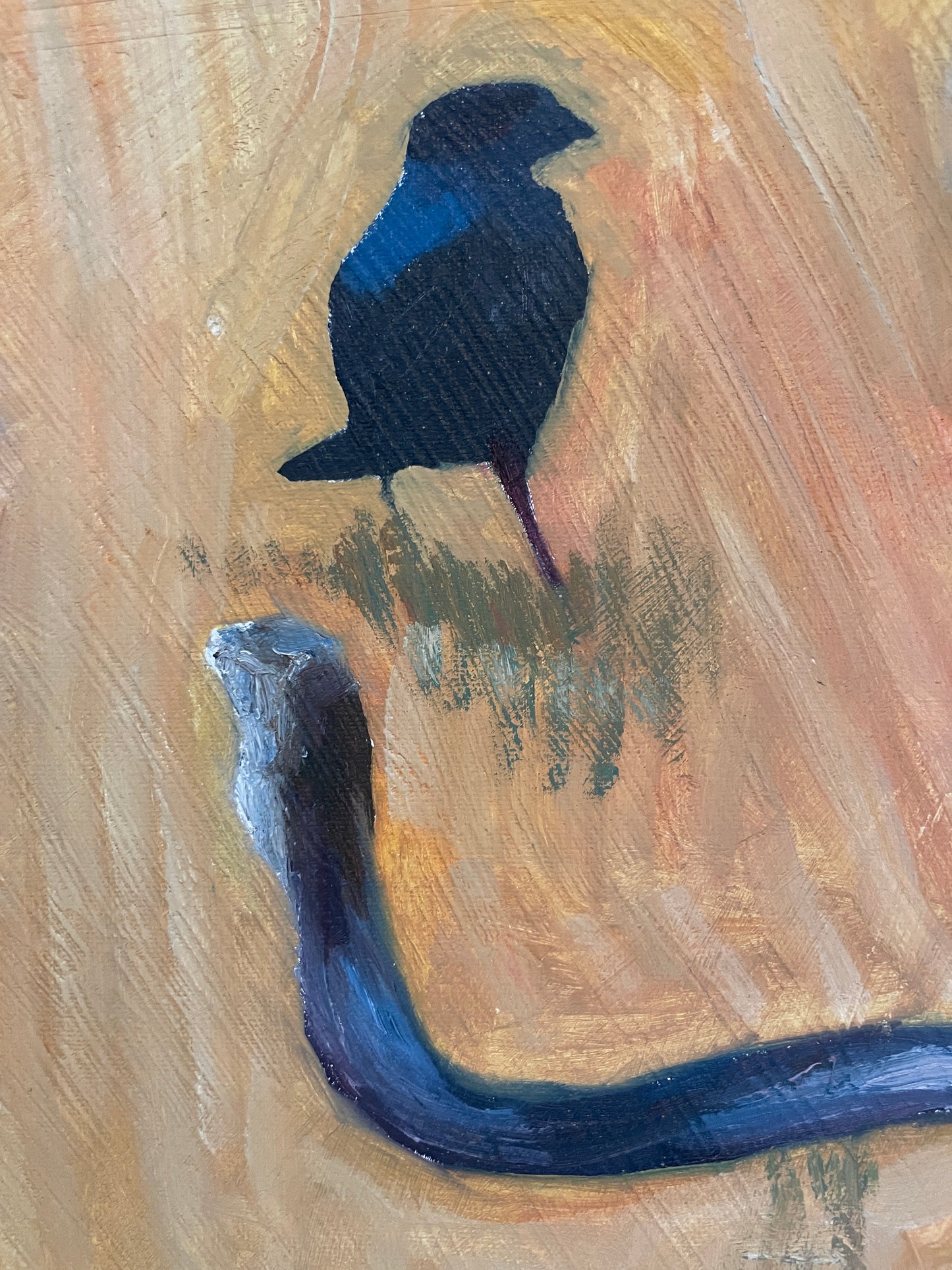 Snake and Birds, 2023, oil on canvas, 16 x 20 in. / 40.64 x 50.8 cm.