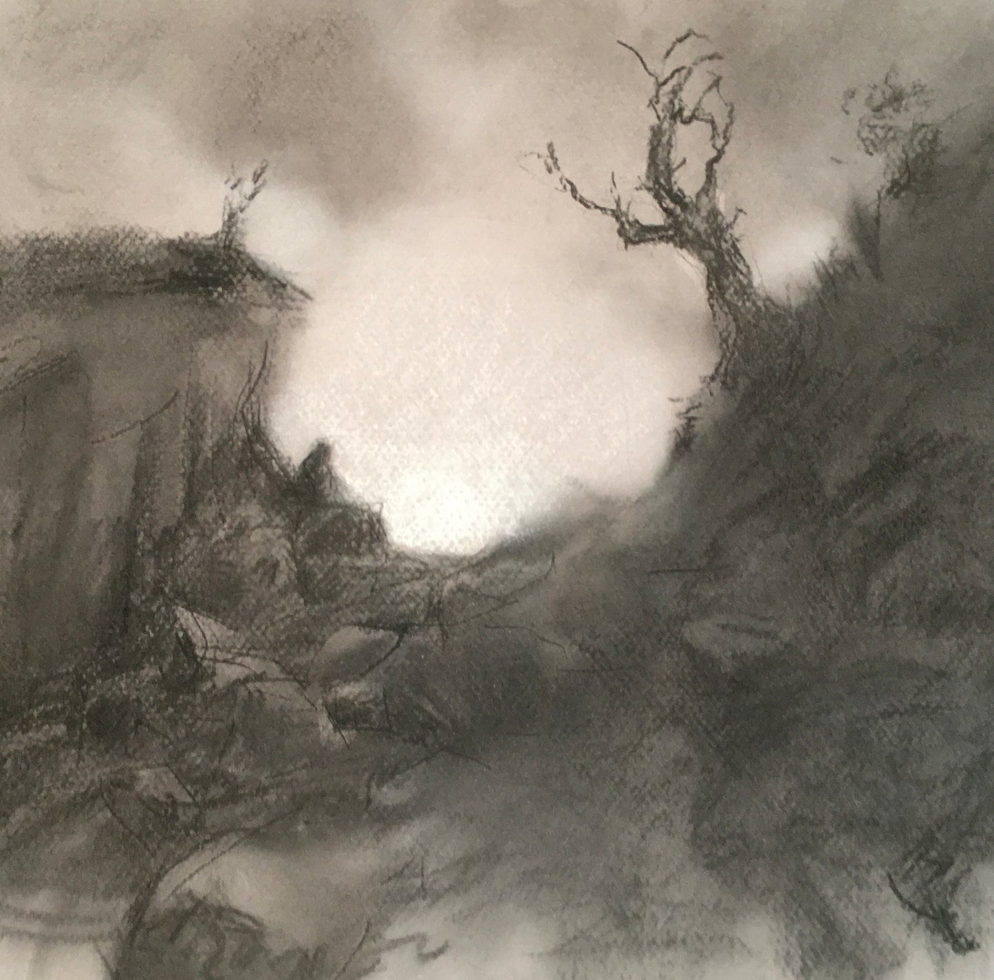 “The Lord Shall be a Light to Me”, 2020, charcoal on paper, 12 x 12 in. / 30.48 x 30.48 cm.