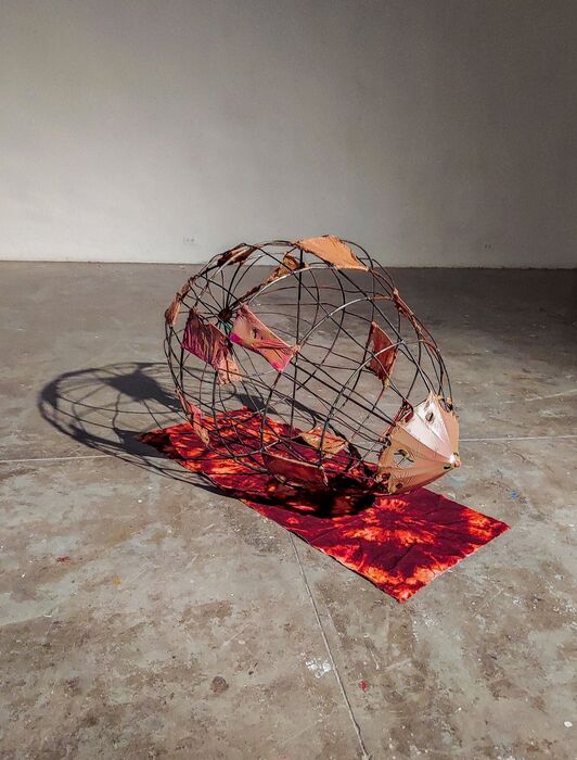 Industrial Colostrum in Space: O Mothership, 2022, mixed media, 26 x 36 x 30 in. / 66.04 x 91.44 x 76.2 cm.