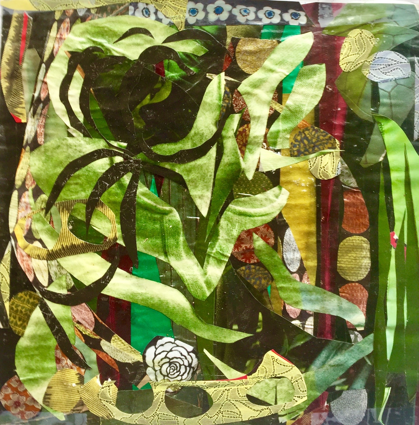 Into the Jungle, 2020, paper collage on board, 12 x 12 in. / 30.48 x 30.48 cm.