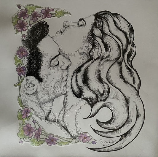 Kiss of Passion, 2021, pen and ink, 26 x 26 in. / 66.04 x 66.04 cm.
