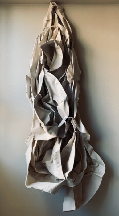 LET THOSE BRIDGES BURN, 2024, 18oz duck canvas and polyester thread, 79 x 27.5 x 12 in. / 200.66 x 69.85 x 30.48 cm.