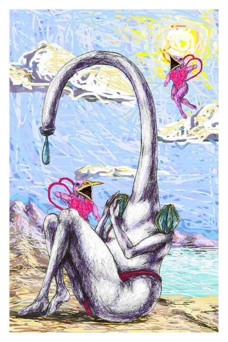 Lovely Birds Harassing Me, 2024, digital drawing print, 6 x 9 in. / 15.24 x 22.86 cm.