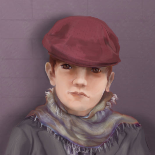 Luca in Dress Up, 2024, graphic watercolor, 12 x 12 in. / 30.48 x 30.48 cm.