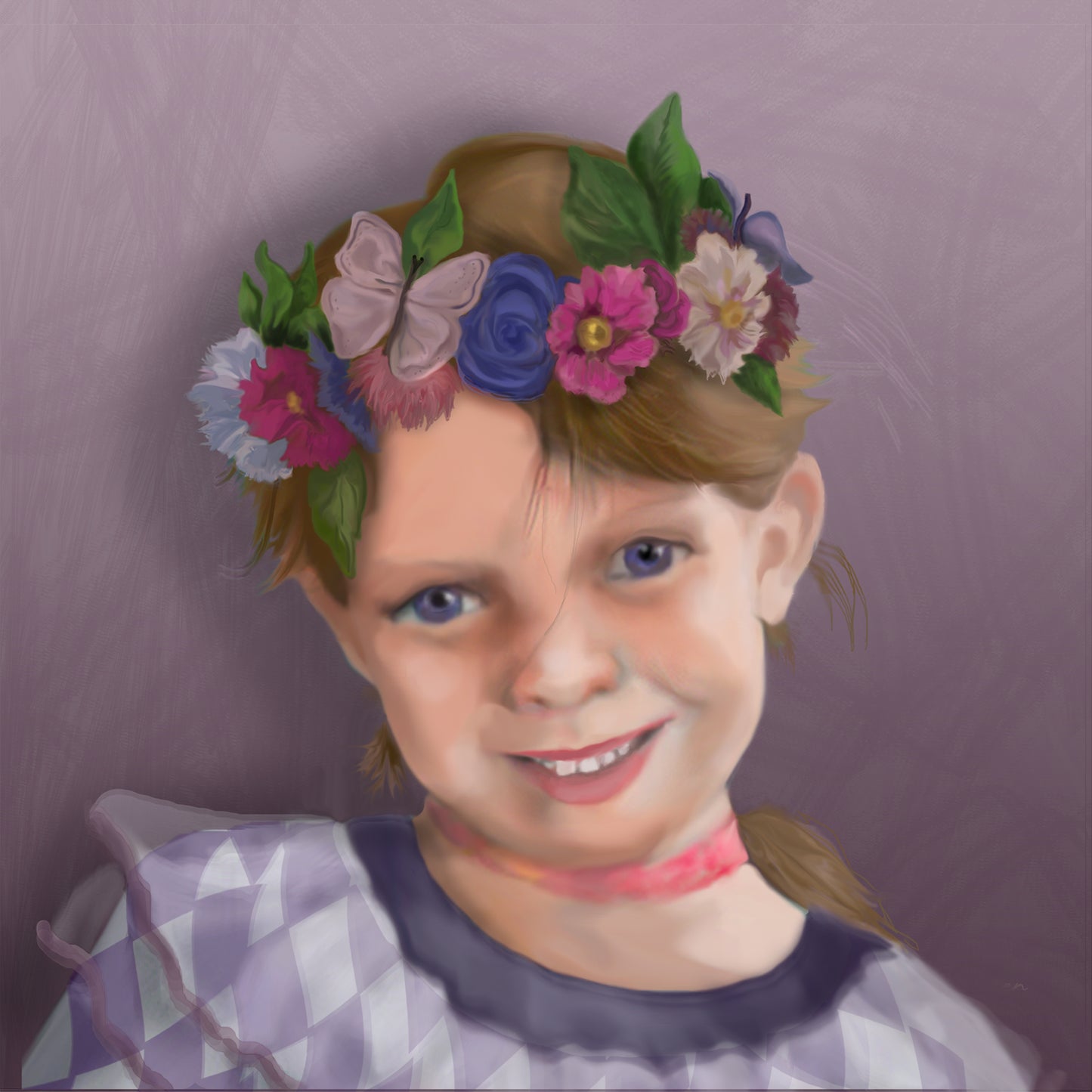 Lulu in Dress Up, 2024, graphic watercolor, 12 x 12 in. / 30.48 x 30.48 cm.