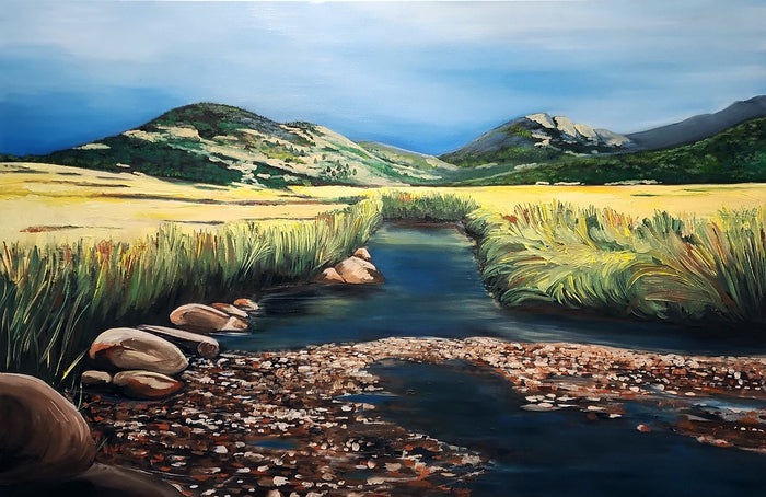 ROMO: Moraine Park, 2023, oil on canvas, 24 x 36 in. / 60.96 x 91.44 cm.