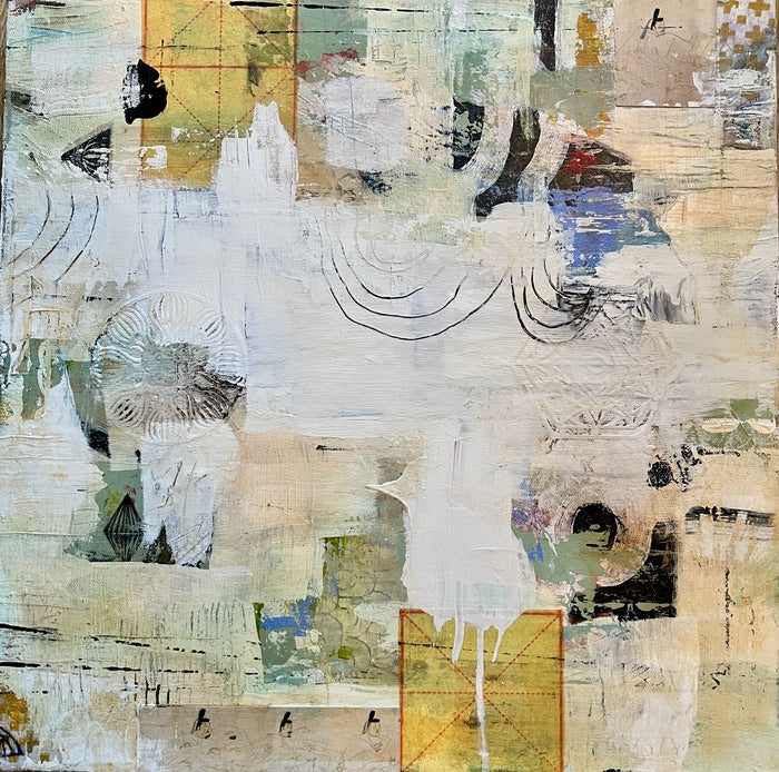 Oracle, 2024, acrylic and collage, 18 x 18 in. / 45.72 x 45.72 cm.