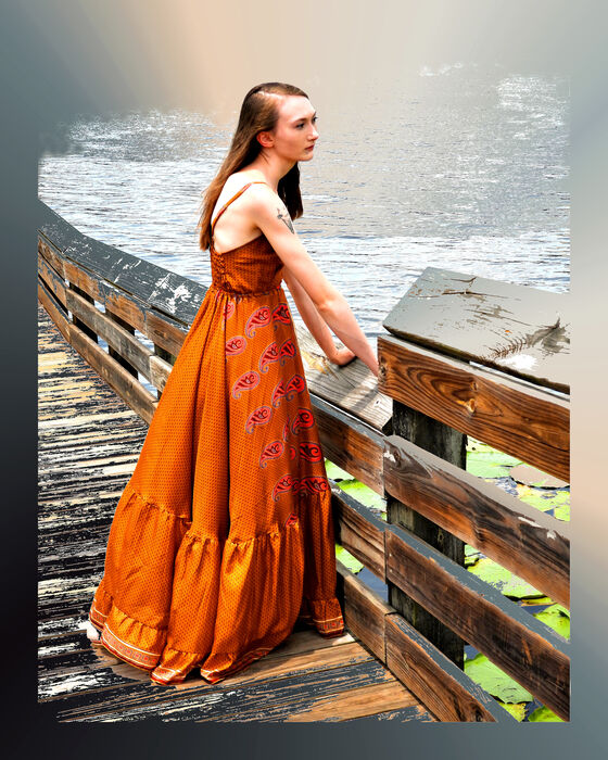 Paige in the Silk One-Size Dress #1, 2024, digital photographic art print, 20 x 16 in. / 50.8 x 40.64 cm.