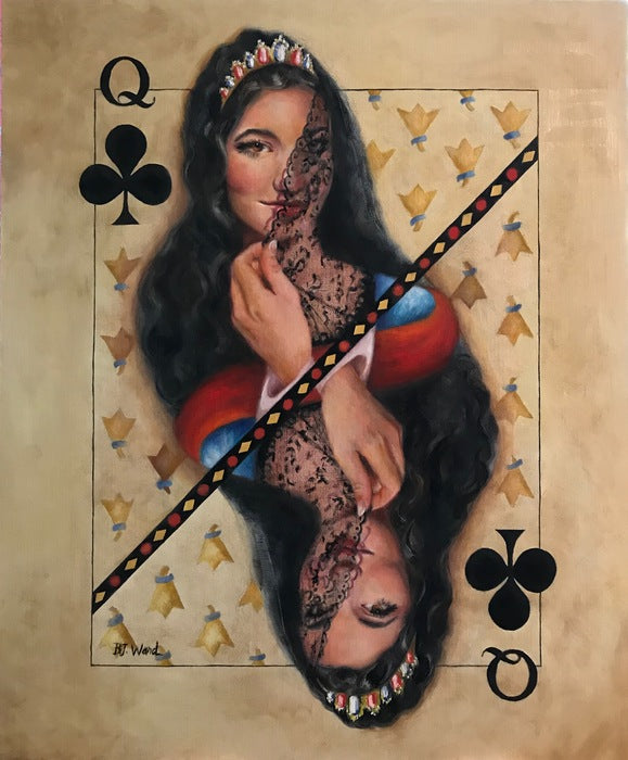 Queen of Clubs, 2021, oil on linen, 29 x 25 in. / 73.66 x 63.5 cm.