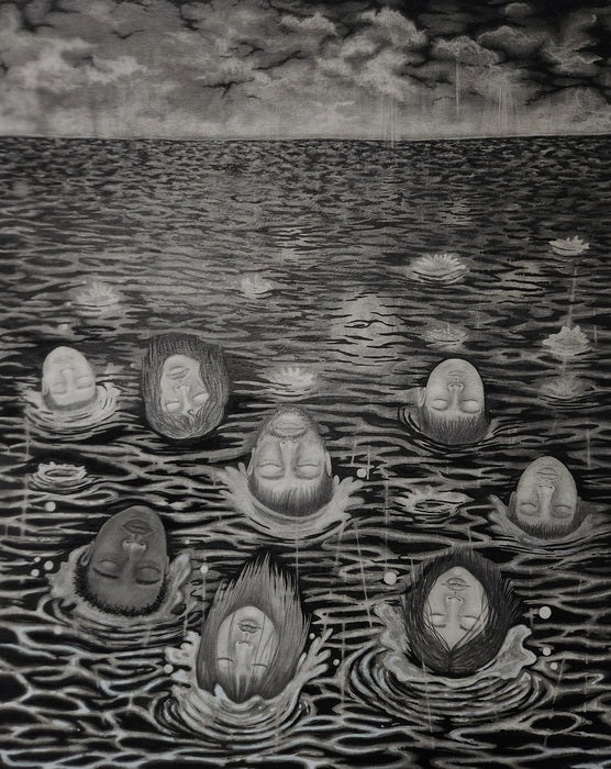 Raindrop to the Sea, 2024, pencil, graphite and ink, 17 x 14 in. / 43.18 x 35.56 cm.