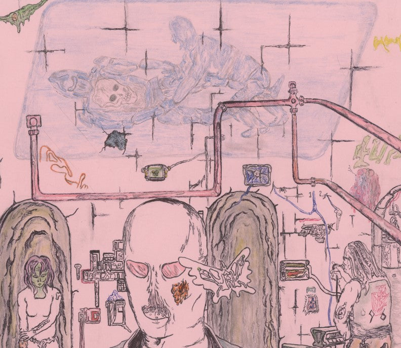 Lepidopteric Transmission At Club Tulpa, 2021, colored pencil on paper, 11 x 8.5 in. / 27.94 x 21.59 cm.