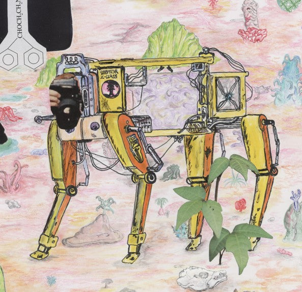 Oblivious Nap at Toxified Computer Compost Site, 2021, mixed media on paper, 11 x 8.5 in. / 27.94 x 21.59 cm.