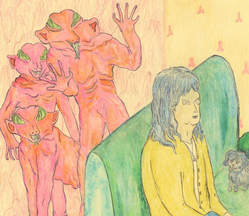 Watched From a World Within Wallpaper, 2023, colored pencil on paper, 11.7 x 8.3 in. / 29.718 x 21.082 cm.