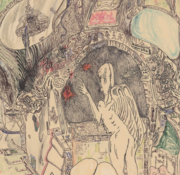 Death Button Practice, 2023, colored pencil on paper, 12 x 9 in. / 30.48 x 22.86 cm.