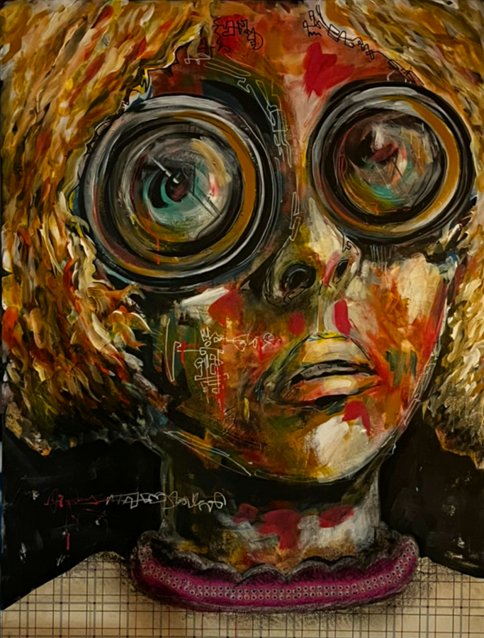 Robot Daughter, 2024, acrylic and mixed media, 30 x 40 in. / 76.2 x 101.6 cm.