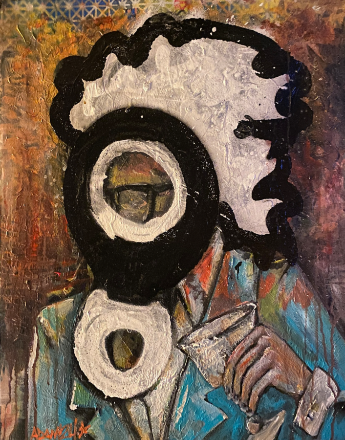 Drinks With The Hyenas, 2024, acrylic and spray paint on canvas, 20 x 24 in. / 50.8 x 60.96 cm.