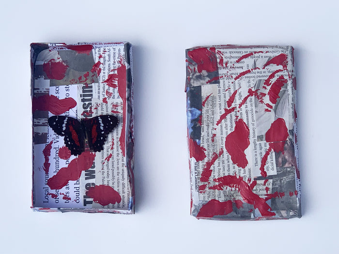 Stained Box of Palestine, 2024, mixed media, 5 x 3 in. / 12.7 x 7.62 cm.