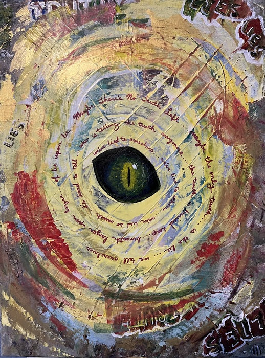 TRUTH (In His Own Words #5), 2025, mixed media, 16 x 12 in. / 40.64 x 30.48 cm.