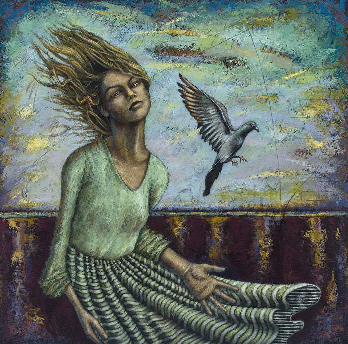 The Water is Wide , I Cannot Cross Over, 2022, mixed media on wood panel, 36 x 36 in. / 91.44 x 91.44 cm.