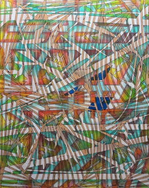 Tropical Thunder, 2022, acrylic, 30 x 24 in. / 76.2 x 60.96 cm.