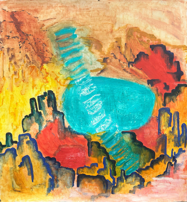 Turquoise Maps, 2024, mixed media on paper, 45 x 42 in. / 114.3 x 106.68 cm.