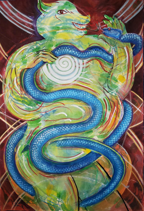 Unlikely Friends, 2020, watercolor and mixed media on paper, 80 x 26 in. / 203.2 x 66.04 cm.