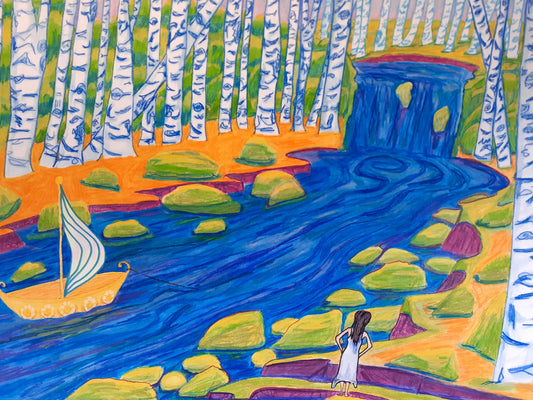 Up A Creek, 2025, mixed media, 22 x 30 in. / 55.88 x 76.2 cm.