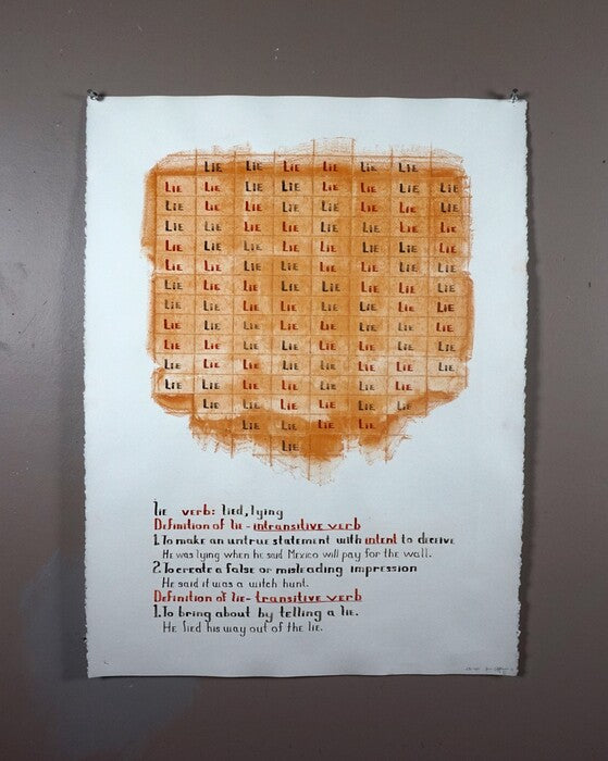 Verb 296 to 400, 2020, vashon red clay and ink on rag, 32 x 22 in. / 81.38 x 55.88 cm.