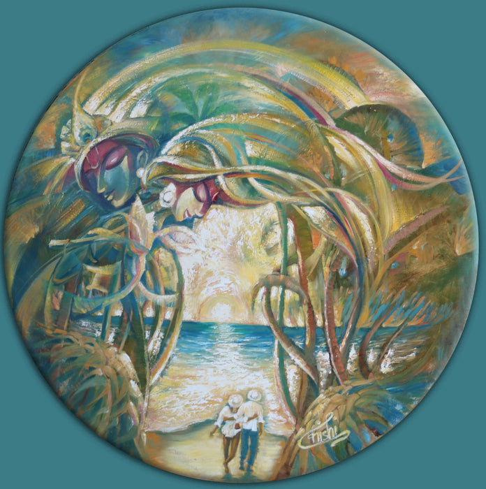 Verdant Bliss- The Divine Amidst the Green Horizon, 2024, oil on canvas, 36 x 36 in. / 91.44 x 91.44 cm.