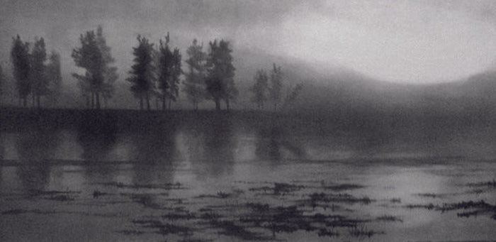 Waiting, 2022, graphite and fumage, 12 x 24 in. / 30.48 x 60.96 cm.