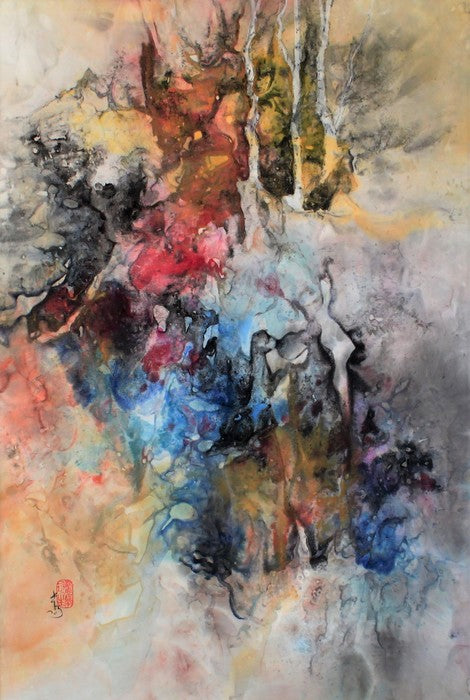 Whiter Shade of Pale - Tale of Three Sisters, 2019, mixed media on rice paper, 33 x 24 in. / 83.82 x 60.96 cm.