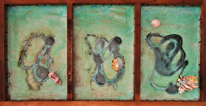 Yoga on the Beach, 2018, mixed media, 17 x 34 in. / 43.18 x 86.36 cm.