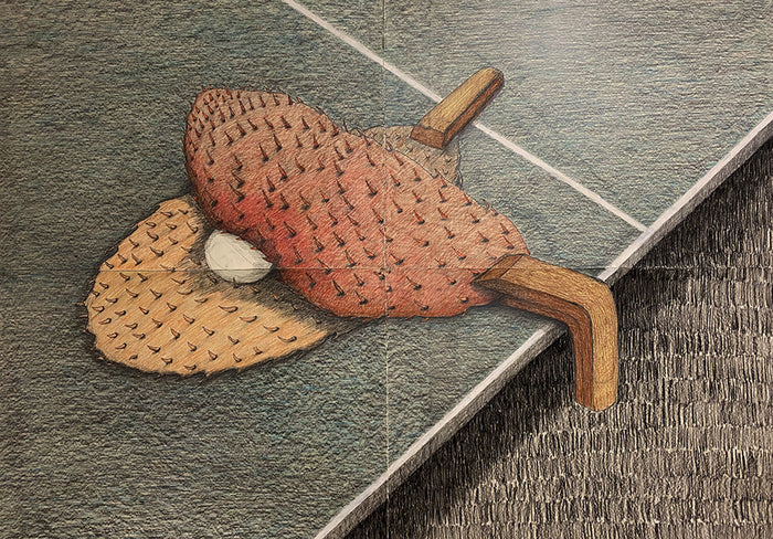 Ahi Que Jugar Ping Pong, 2021, drawing, 44 x 88 in. / 111.76 x 223.52 cm.