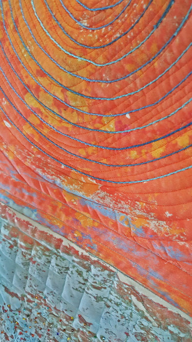 Aqua Electron, 2018, fiber-quilted art, 42 x 18 in. / 106.68 x 45.72 cm.