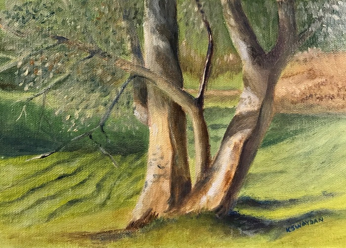 Arroyo Eucalyptus, 2023, oil on linen panel, 6 x 8 in. / 15.24 x 20.32 cm.