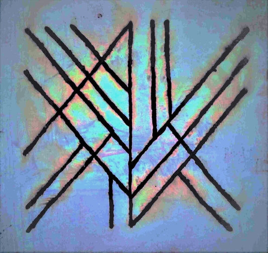 Art Deco, 2017, oxidized iron copper and bronze on wood, 12 x 12 in. / 30.48 x 30.48 cm.
