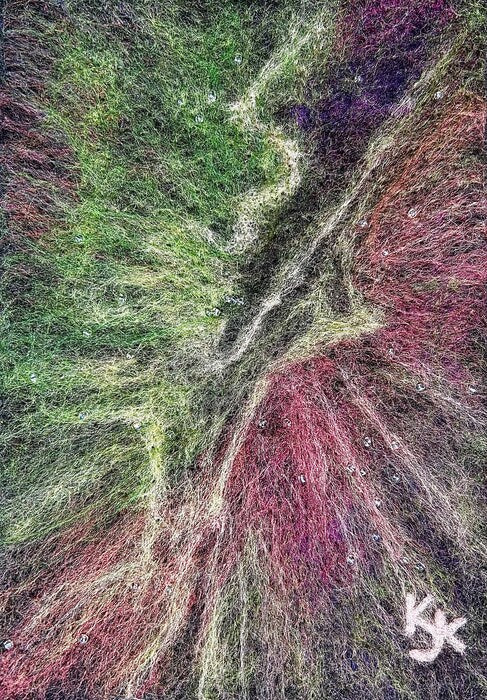 Aurora High Flyer, 2023, wool needle felting, 7 x 5 in. / 17.78 x 12.7 cm.