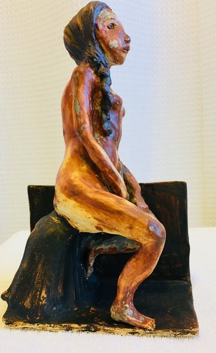 Battered Woman, 2017, ceramic, 11 x 5.5 x 6.5 in. / 27.94 x 13.97 x 16.51 cm.