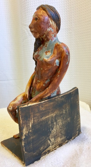 Battered Woman, 2017, ceramic, 11 x 5.5 x 6.5 in. / 27.94 x 13.97 x 16.51 cm.
