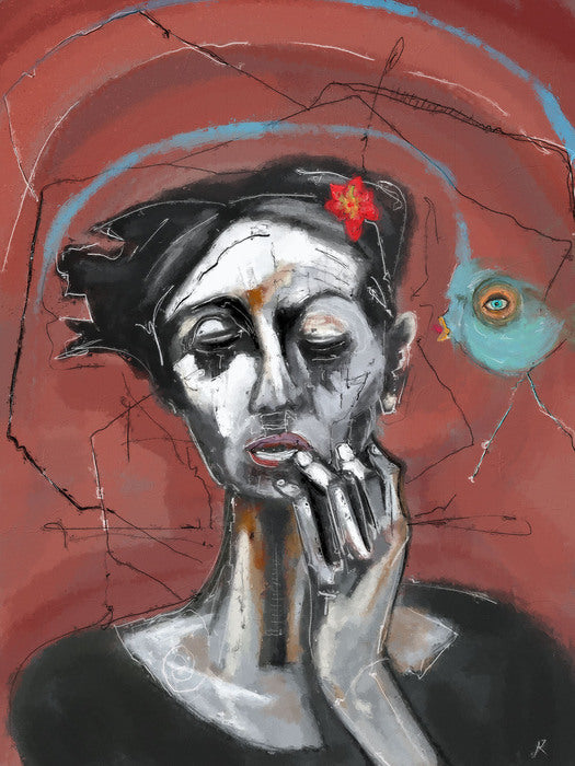 The Bird's Lamentation, 2022, digital painting on canvas, 42 x 31 in. / 106.68 x 78.74 cm.