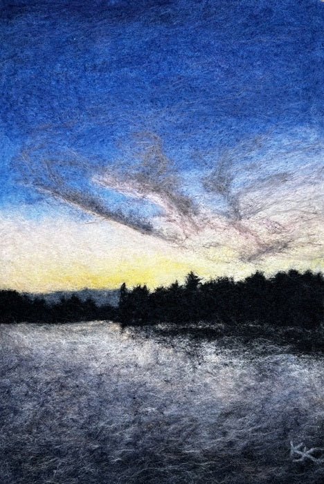 Blue Hour Twilight on Sea Gull, 2023, wool needle felting, 15 x 10.25 in. / 38.1 x 26.035 cm.