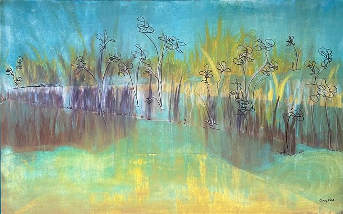 Boggy, 2023, mixed media on canvas, 30 x 48 in. / 76.2 x 121.92 cm.