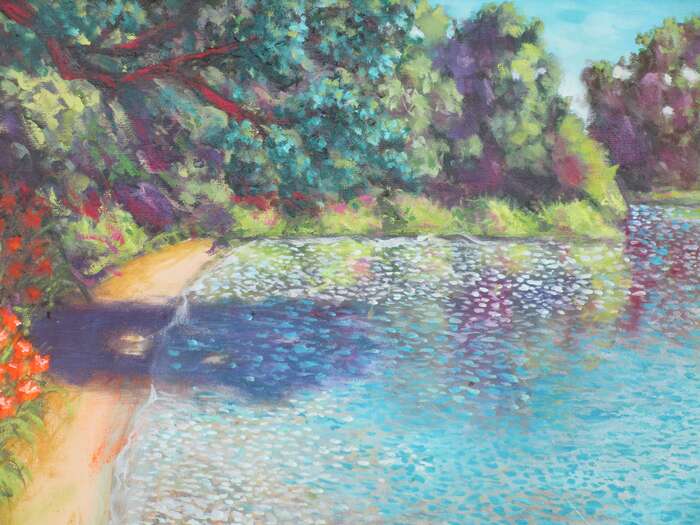 The Brandywine Creek at Chadds Ford, PA, 2021, oil on canvas, 12 x 24 in. / 30.48 x 60.96 cm.