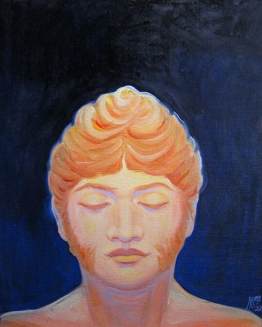 Buddhist Apollo, 2022, oil on canvas, 14 x 11 in. / 35.56 x 27.94 cm.