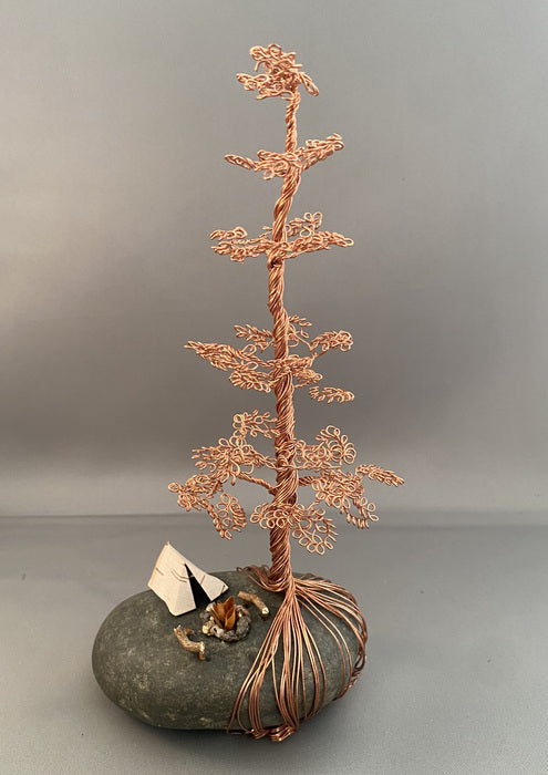Camping Out, 2023, wire and material found in nature, 8.5 x 4 in. / 21.59 x 10.16 cm.