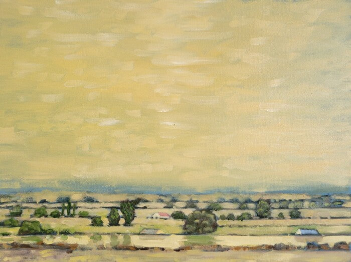 Canal, Central Valley, 2023, oil on canvas, 18 x 24 in. / 45.72 x 60.96 cm.