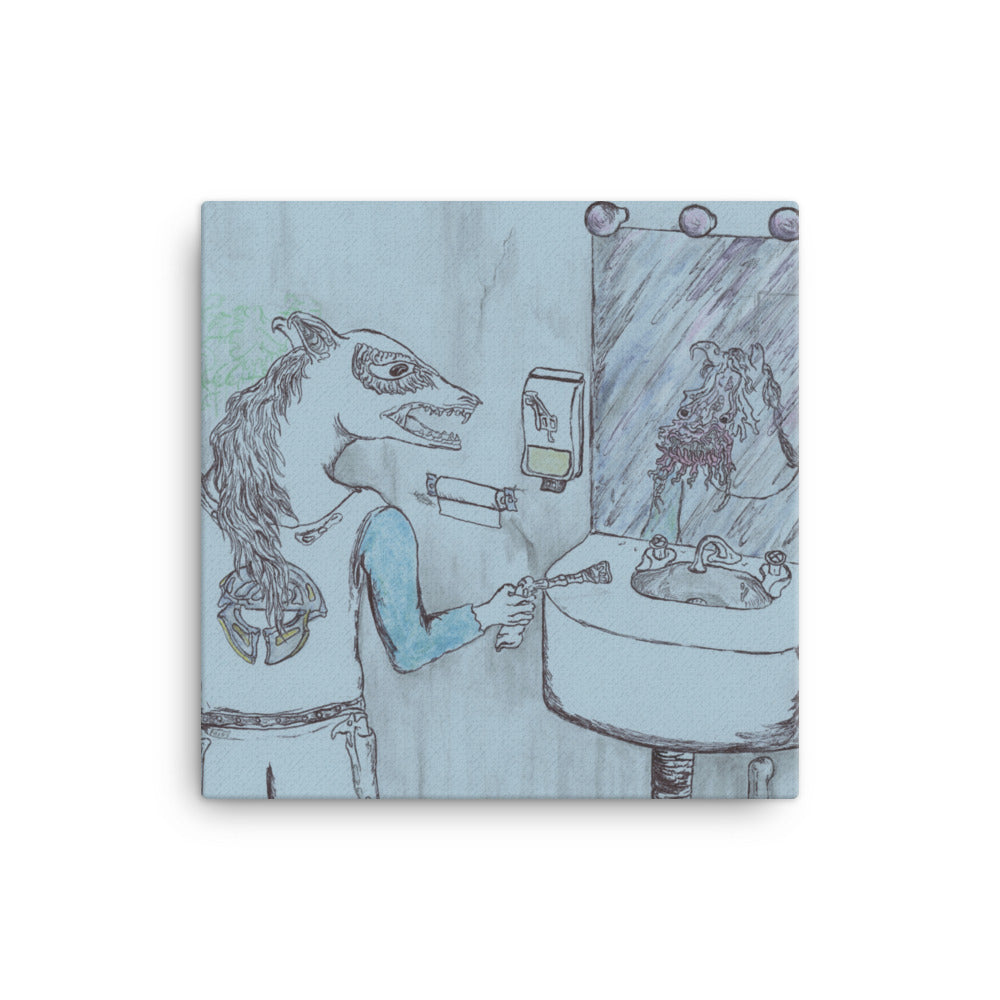 Freaking Out in the Bathroom, 2023, colored pencil on canvas print