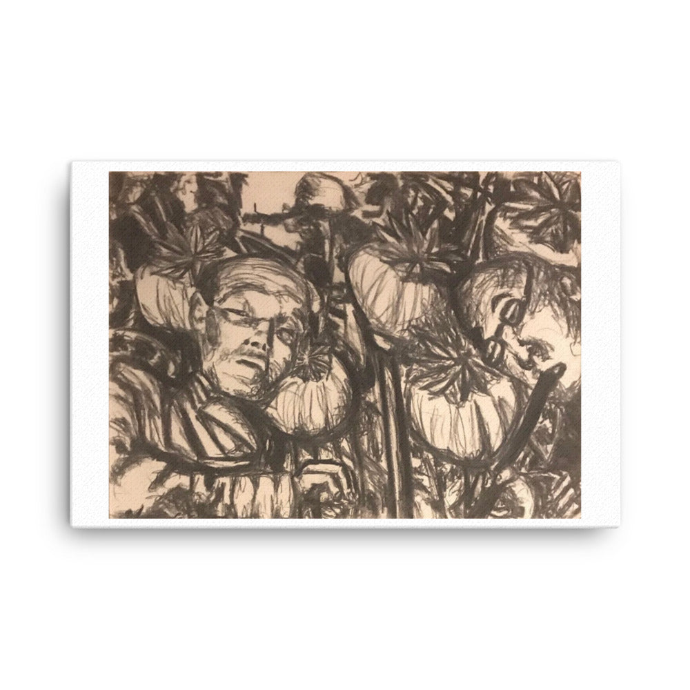 Opium Smokers, 2023, charcoal drawing on canvas print
