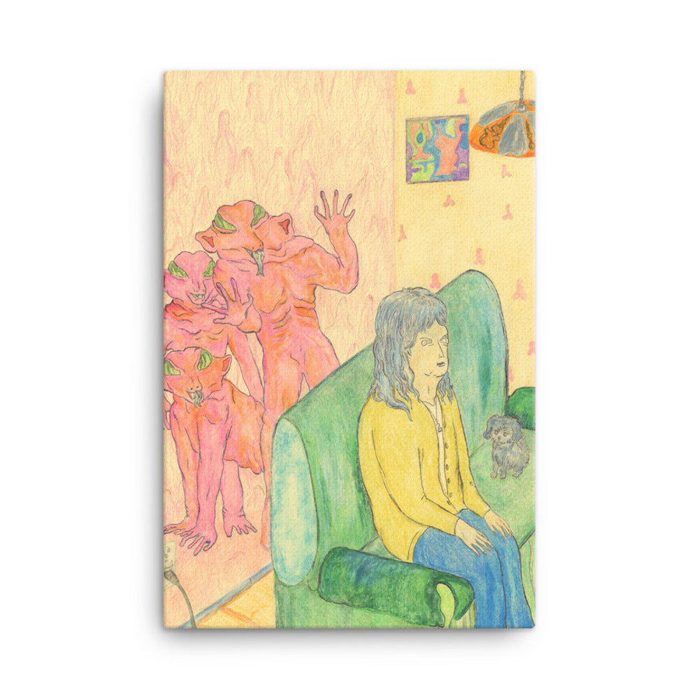 Watched From a World Within Wallpaper, 2023, colored pencil on canvas print