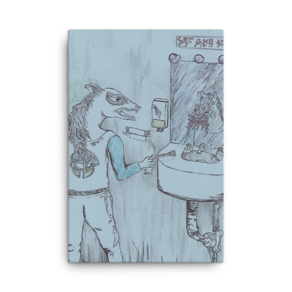 Freaking Out in the Bathroom, 2023, colored pencil on canvas print